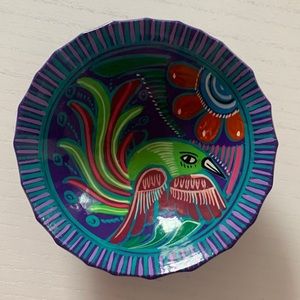 Vintage Mexican Handmade Hand Painted Ceramic Talavera Pottery Footed Bowl